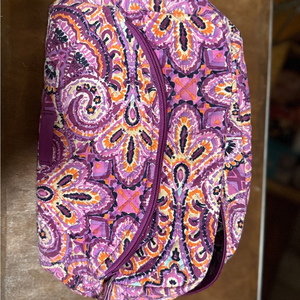 Vera Bradley Purple and Orange Large Cosmetic Bag with Paisley Pattern